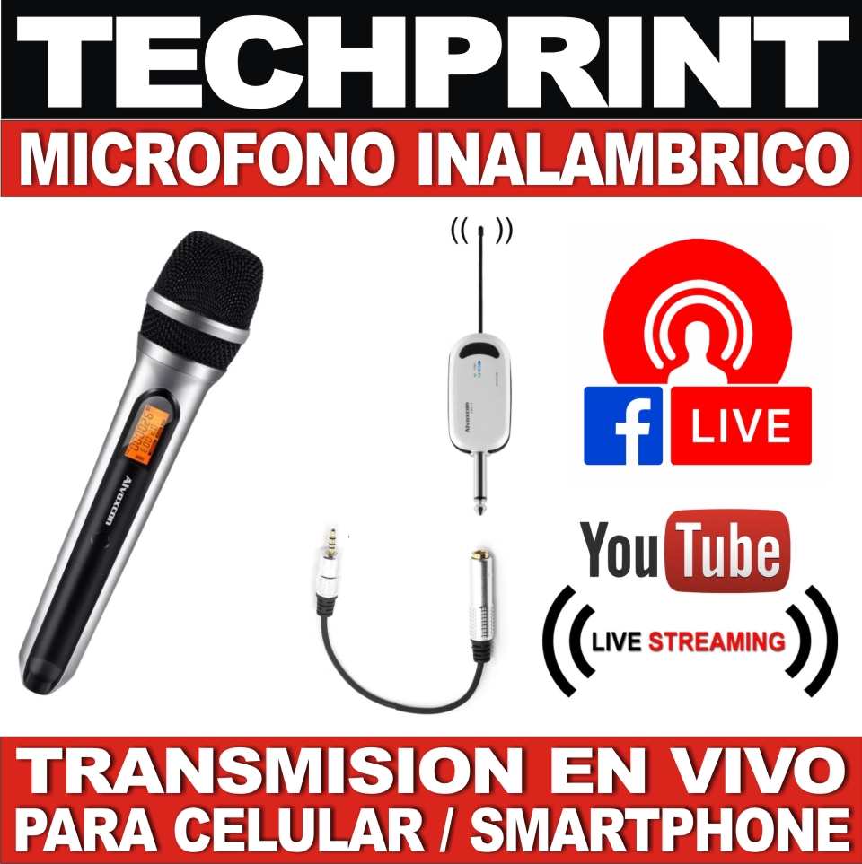 Microfono Inalambrico Uhf Para Celular Smartphone Transmision de Video en  Vivo Redes Sociales Facebook  - TechPrint SAC