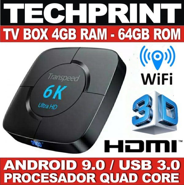 TV BOX 6K Quad Core 4GB / 64GB Android 9.0 Bluetooth WiFi USB 3.0